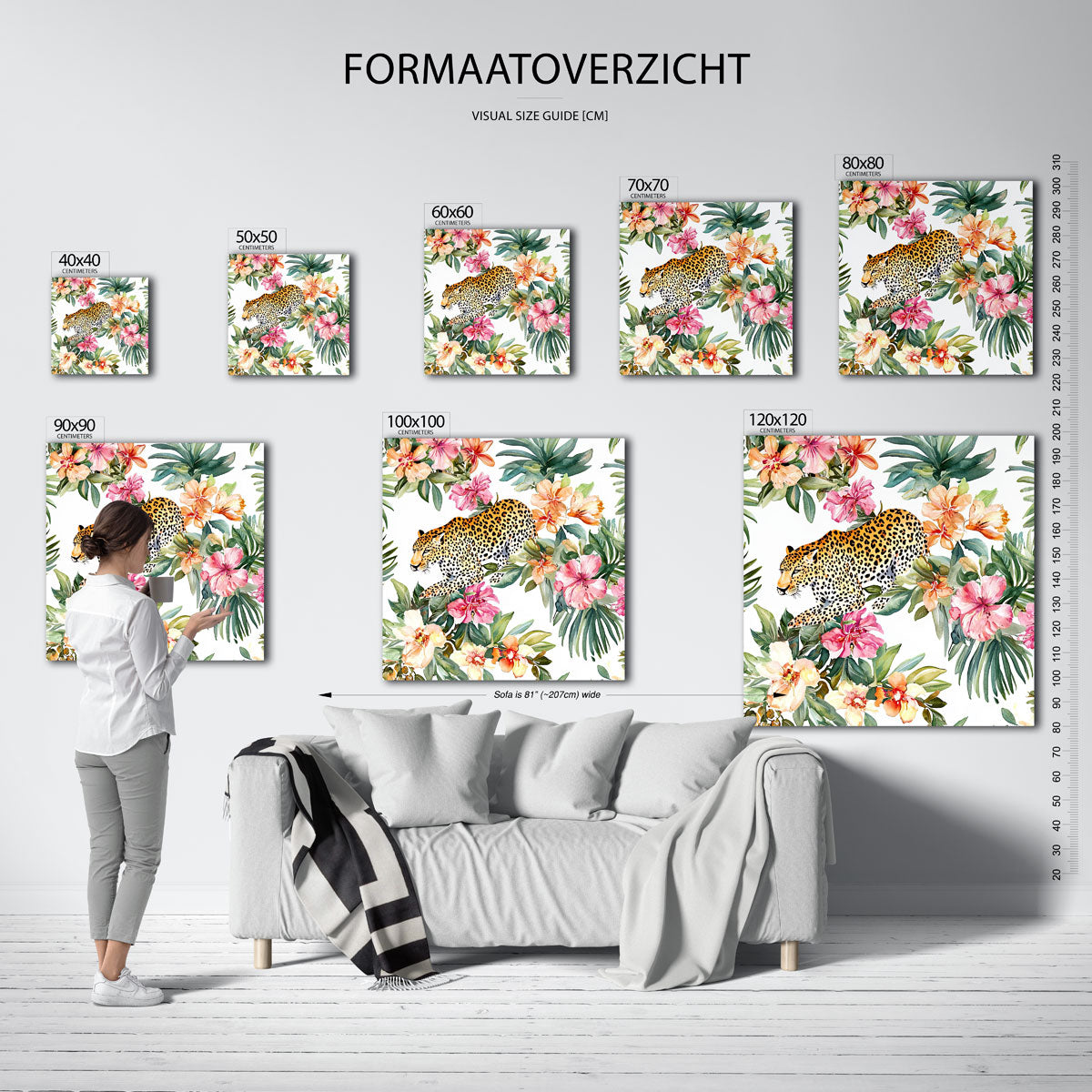 Luipaard en bloemen – vierkante muurposter met dierenthema