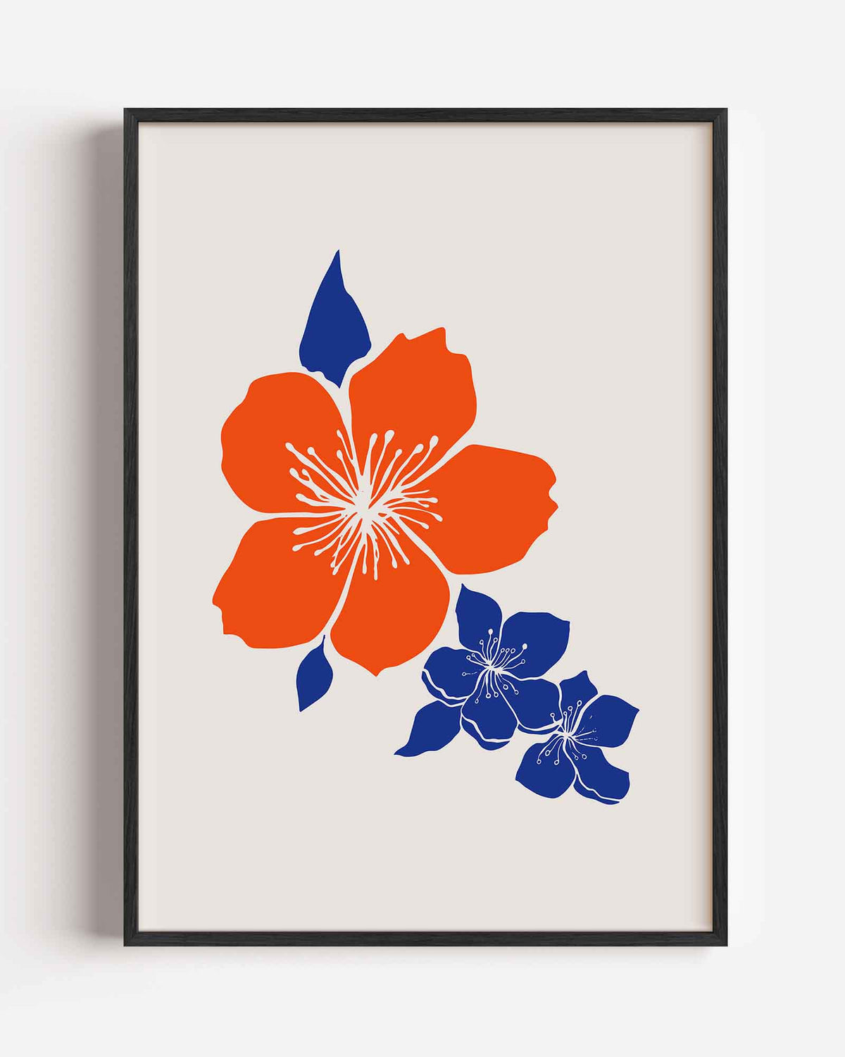 Bloemen in oranje en blauw – Aziatische portret poster als wanddecoratie