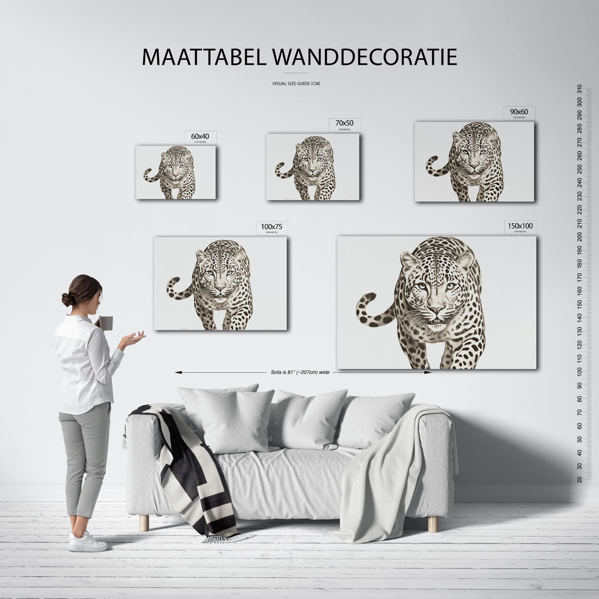 Leopard in beweging – kunstwerk op canvas, dibond of plexiglas