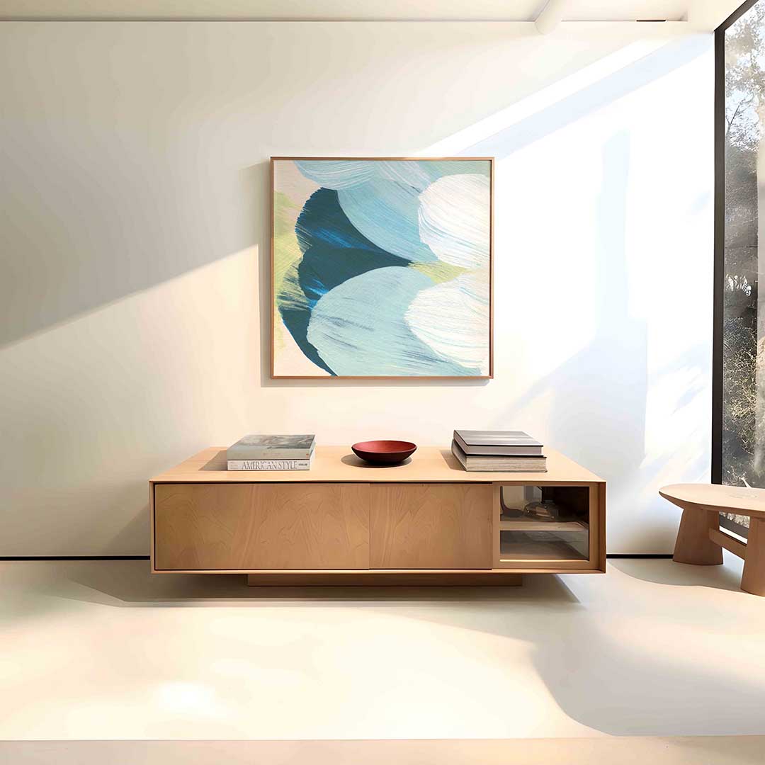 Abstracte blauwe vormen – vierkante schilderkunst wanddecoratie van WallArtistic