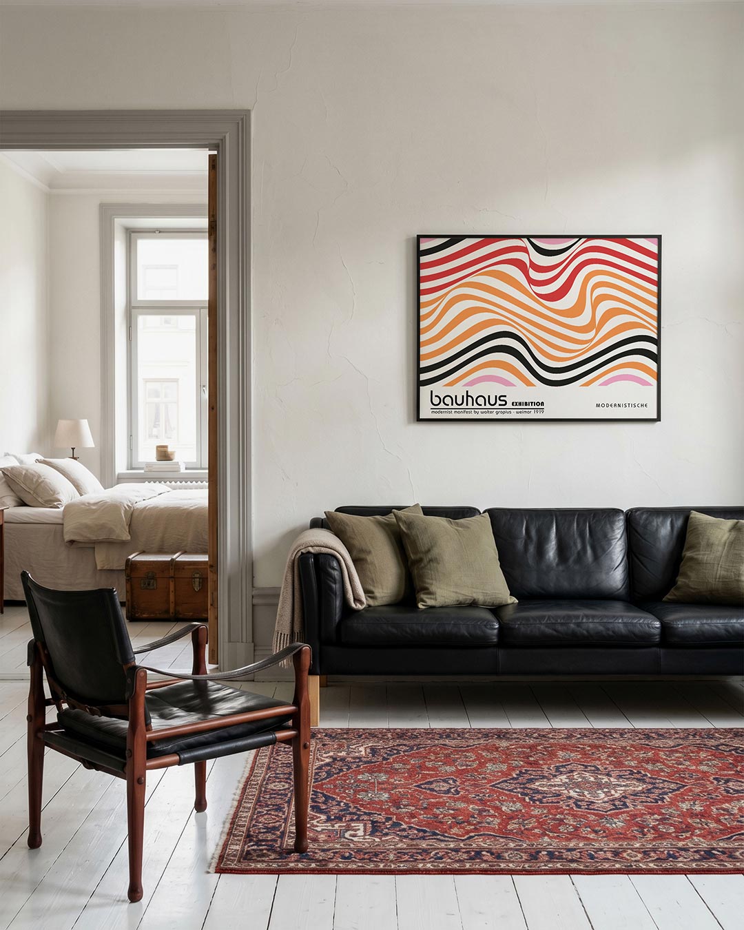 Golvend lijnenspel – geometrische Bauhaus poster in liggend formaat