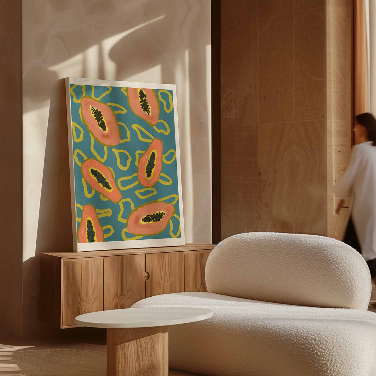Tropische Papaya Print – dibond wanddecoratie in staand formaat