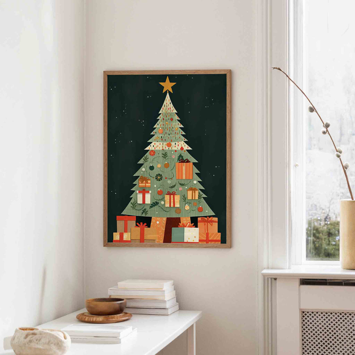 Kerstboom met cadeaus – staande kerst wanddecoratie van WallArtistic