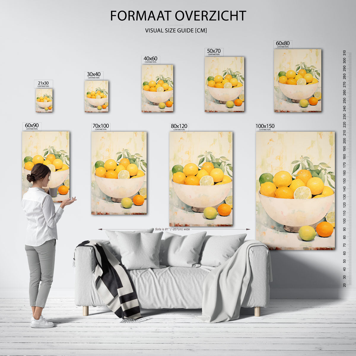 Citrusvruchten in schaal – staande muurposter met botanisch thema