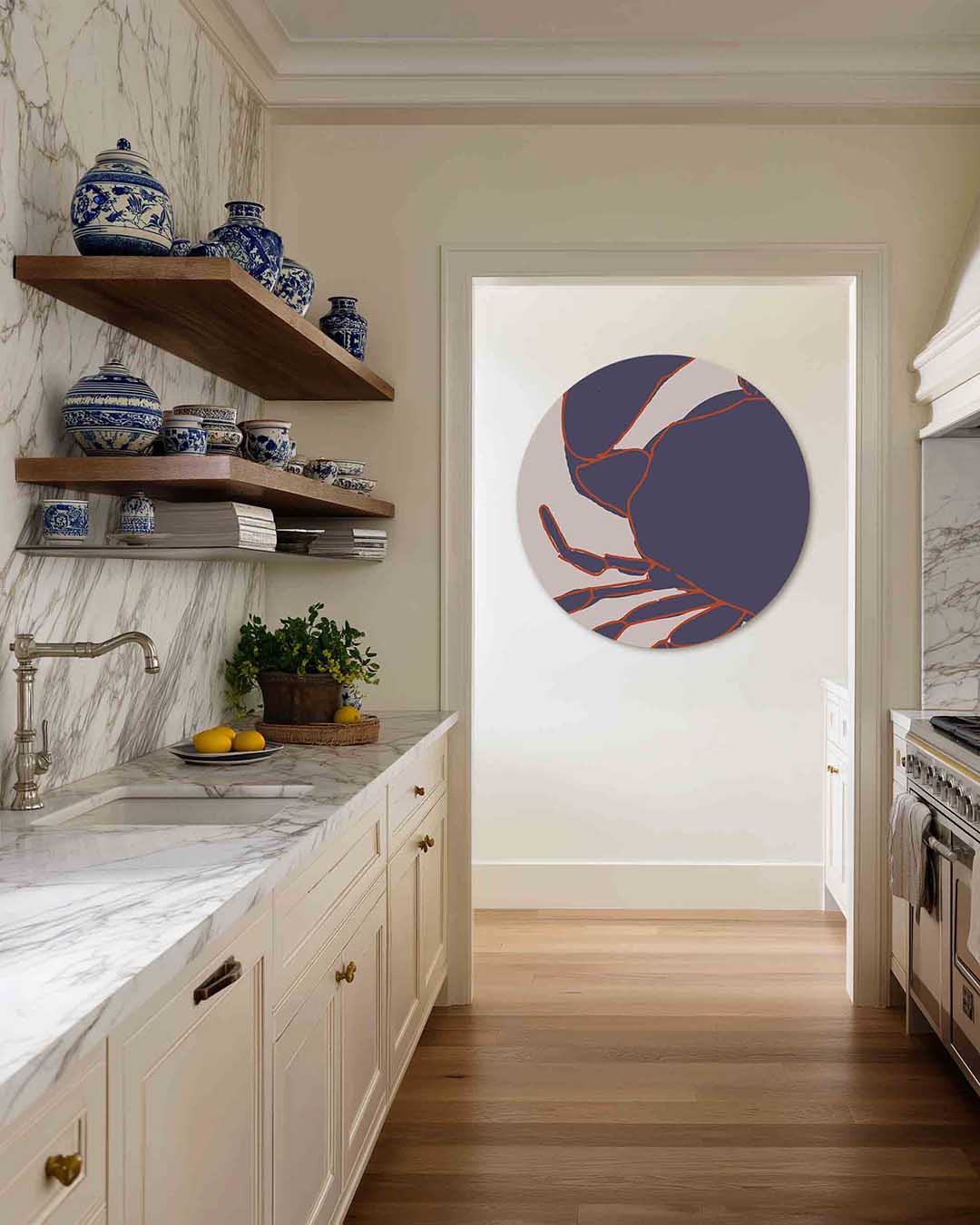 Krab illustratie – moderne abstracte muurcirkel voor aan de muur