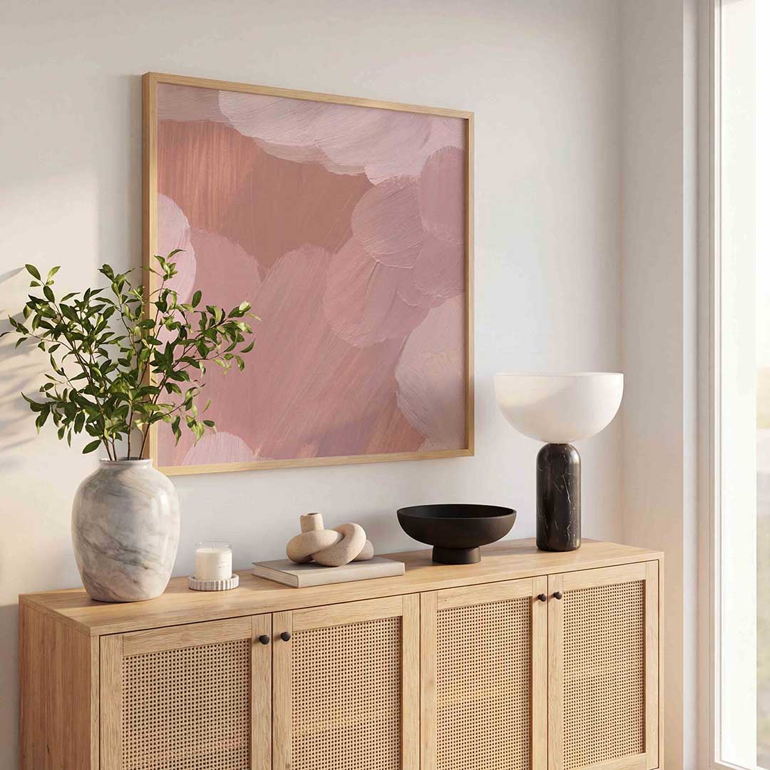 Abstracte roze penseelstreken – schilderkunst als moderne vierkante poster