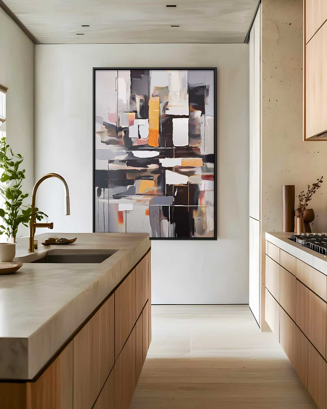 Moderne Abstractie in Diepe Tinten – dibond wanddecoratie in staand formaat