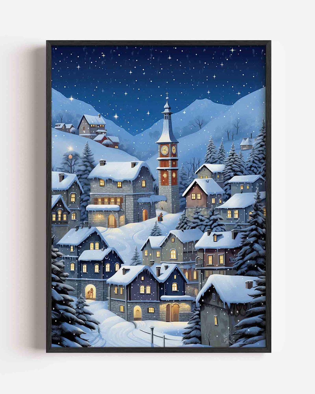 Sneeuwlandschap met huizen – kerst portret poster als wanddecoratie