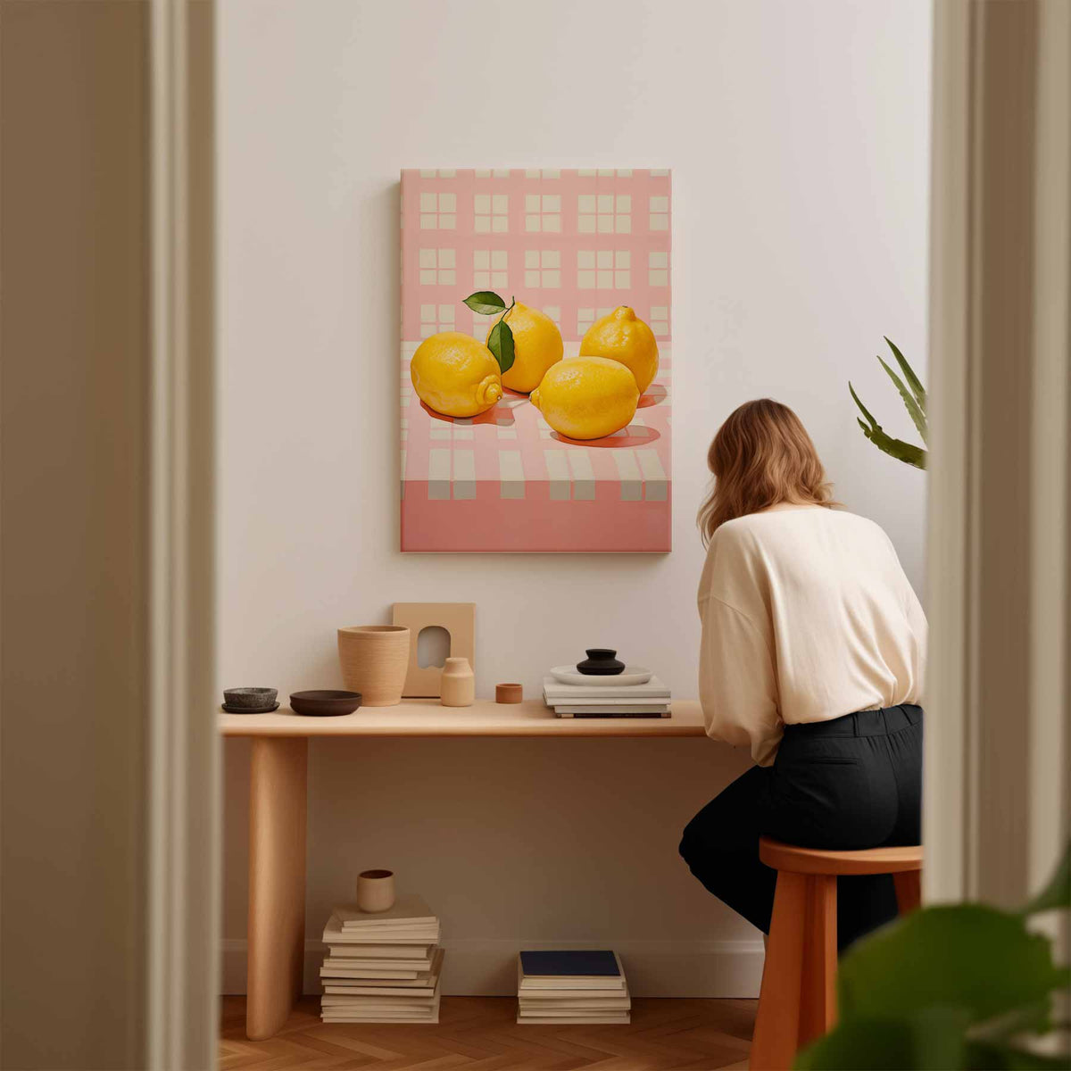 Sprankelende Citroenen op Roze – plexiglas kunstwerk als wanddecoratie