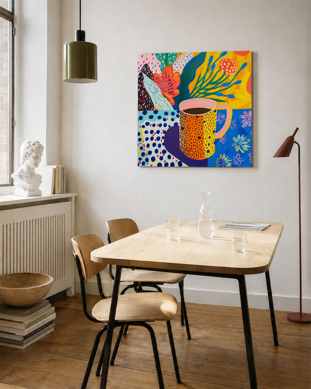 Kleurrijke patronen kunstwerk – vierkante wanddecoratie – dit werk toont een levendige compositie van patronen en vormen met
