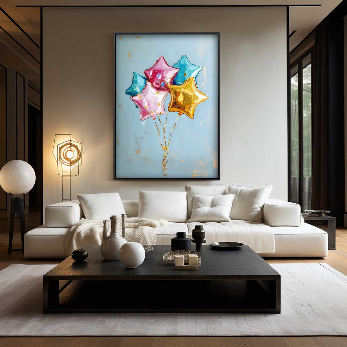 Vrolijke Sterrenballonnen – canvas wanddecoratie in portret formaat