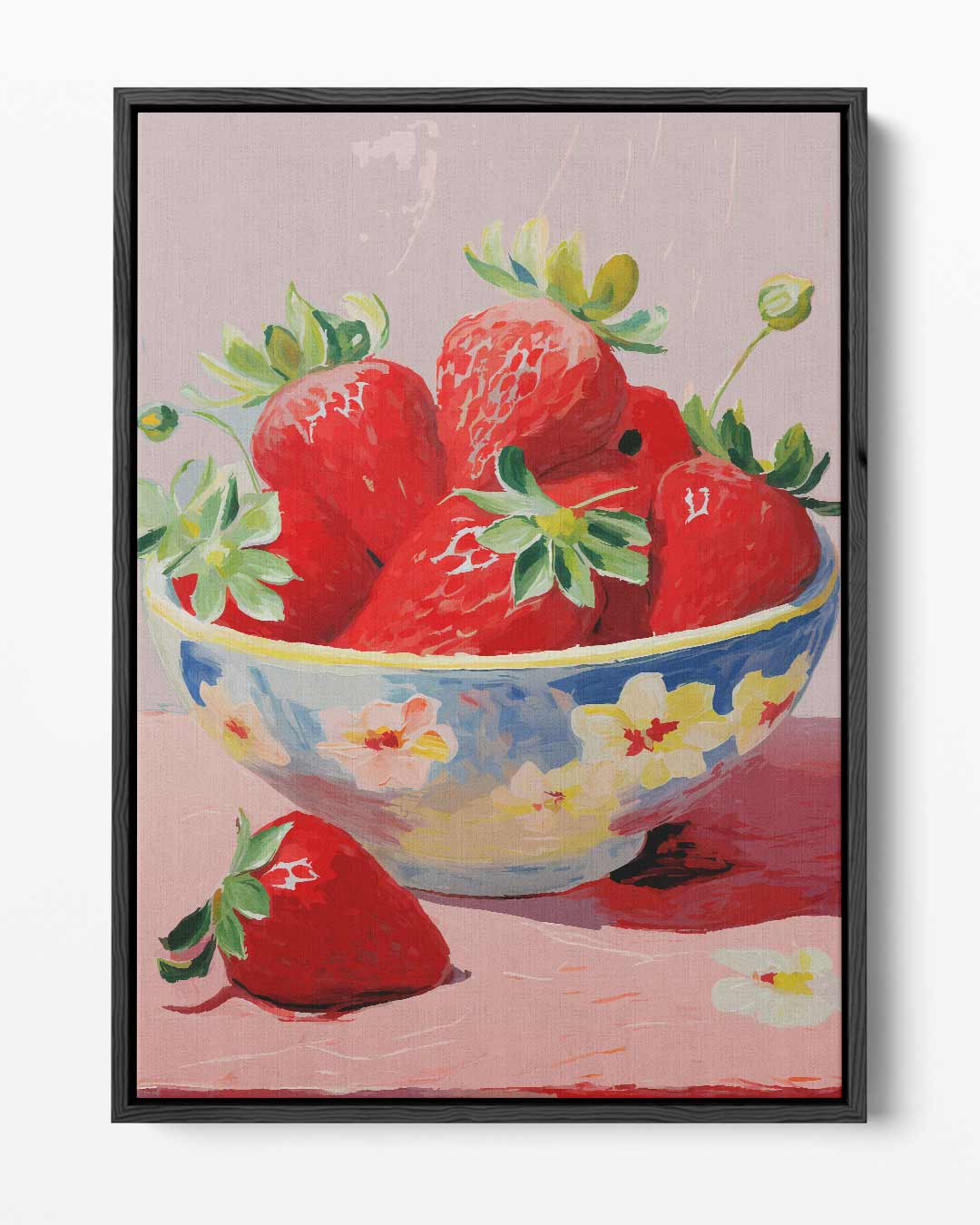 Aardbeien in Bloemenschotel – portret kunstwerk als wanddecoratie