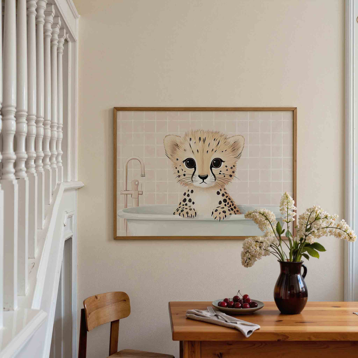 Cheetah in bad – dieren poster in liggend formaat