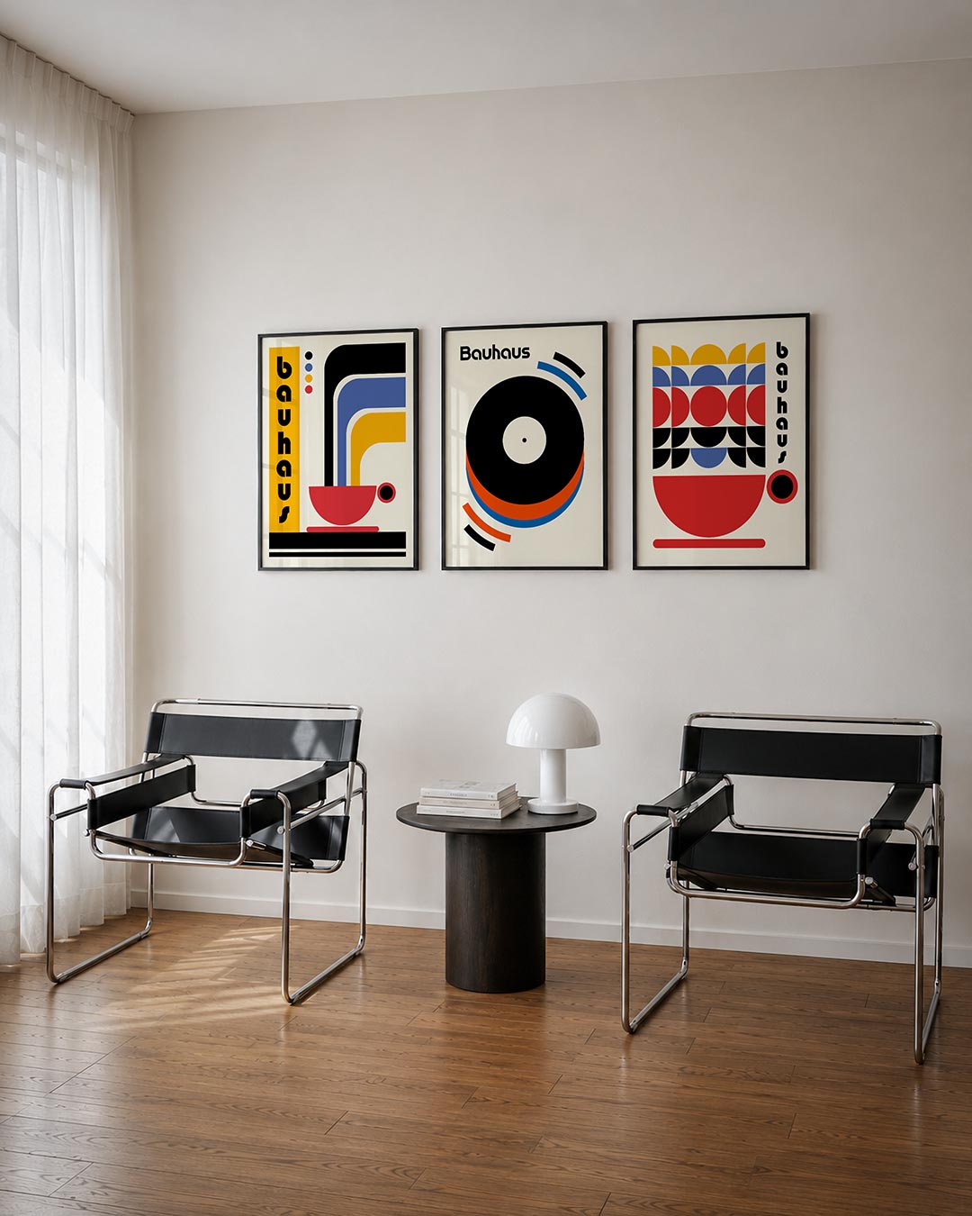 Kleurrijke vormen driedelige posterset – deze posterset in drie delen toont een levendig spel van kleurvlakken en lijnen.