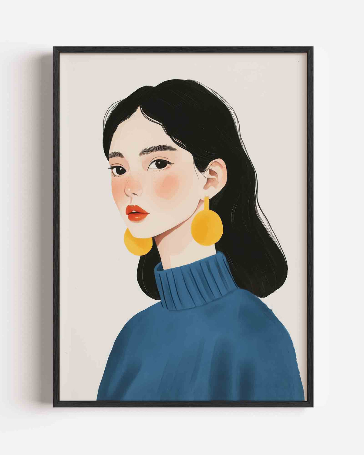 Portret met gele oorbellen – moderne portret poster als wanddecoratie