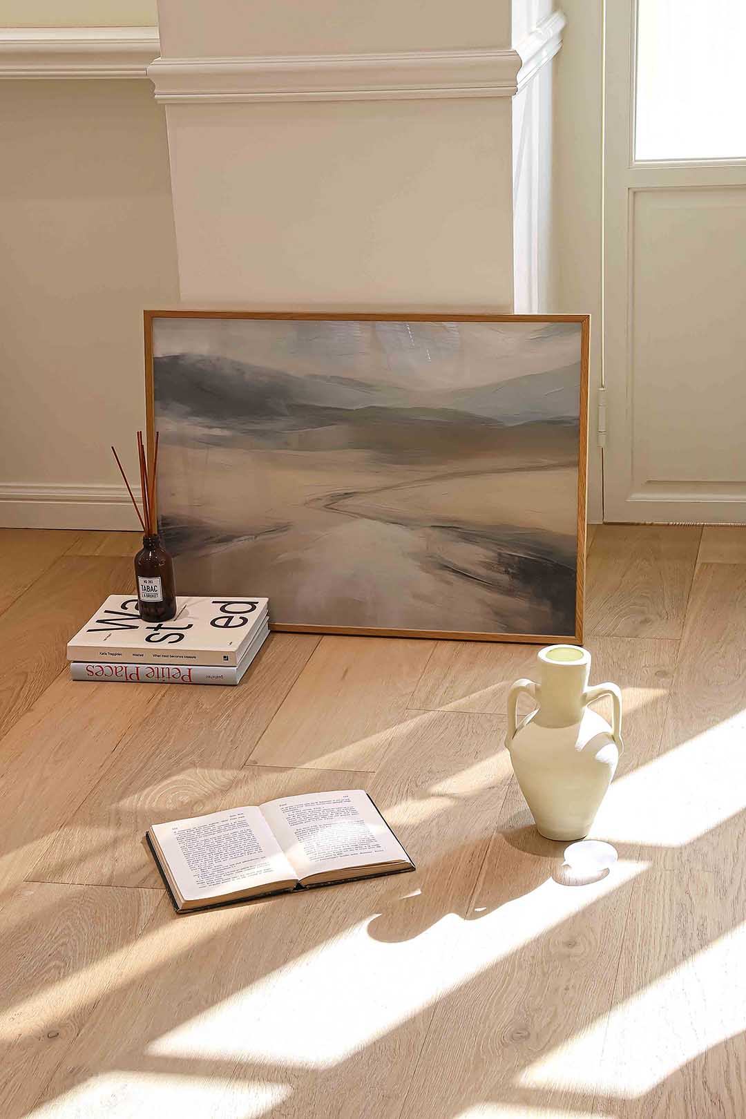 Landschap met zachte tinten – liggende kleurrijke abstracte wanddecoratie van WallArtistic