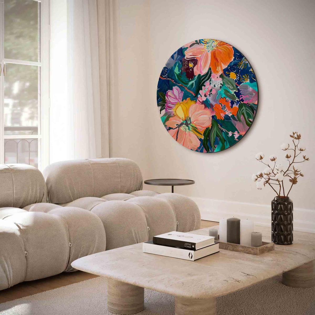 Bloemenpracht – muurcirkel met abstracte texturen voor aan de muur