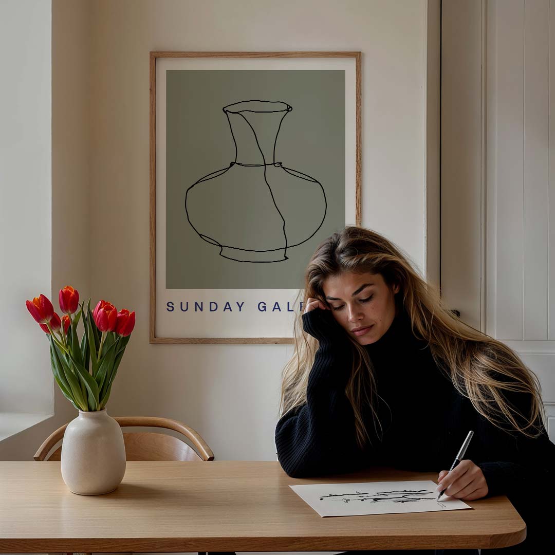 Elegante Vaas Lijntekening – culinaire wandkunst als portret poster