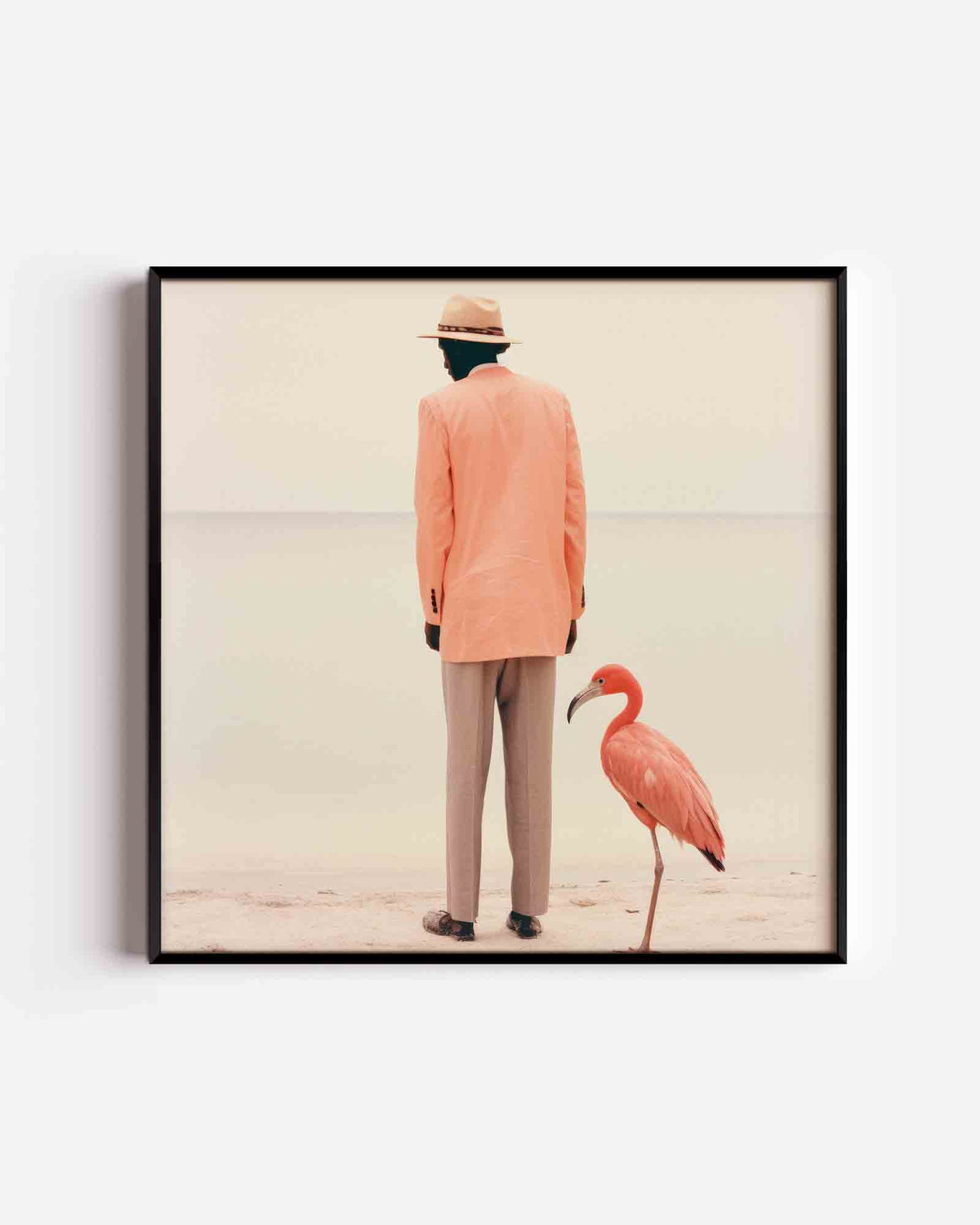 Man en flamingo – kleurrijke illustratie poster als wanddecoratie