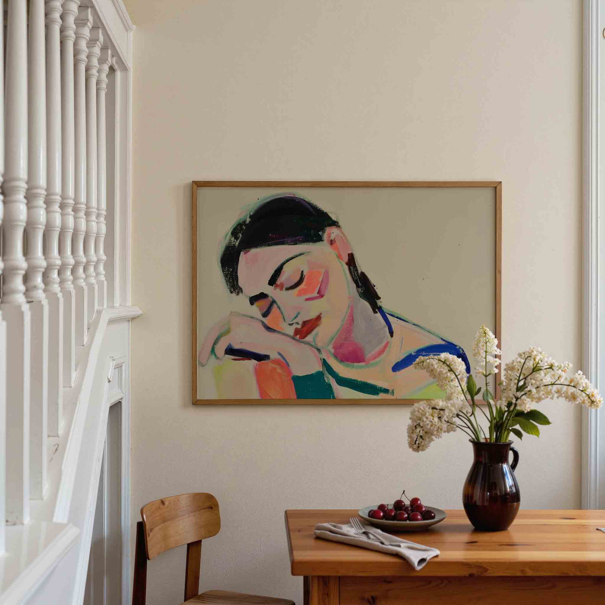Dromende vrouw – liggende illustratie poster als wanddecoratie