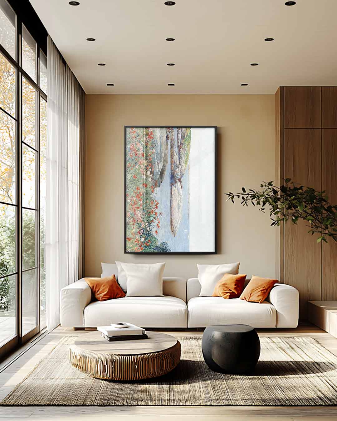 Impressionistisch Landschap met Bloemen – staand kunstwerk voor modern interieur