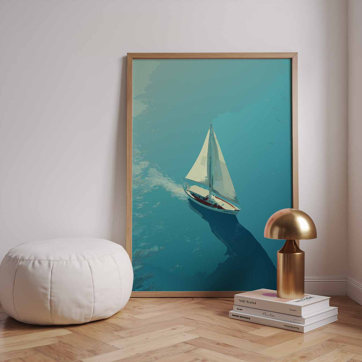 Zeilboot in de Zonsondergang – dierenillustratie als portret poster