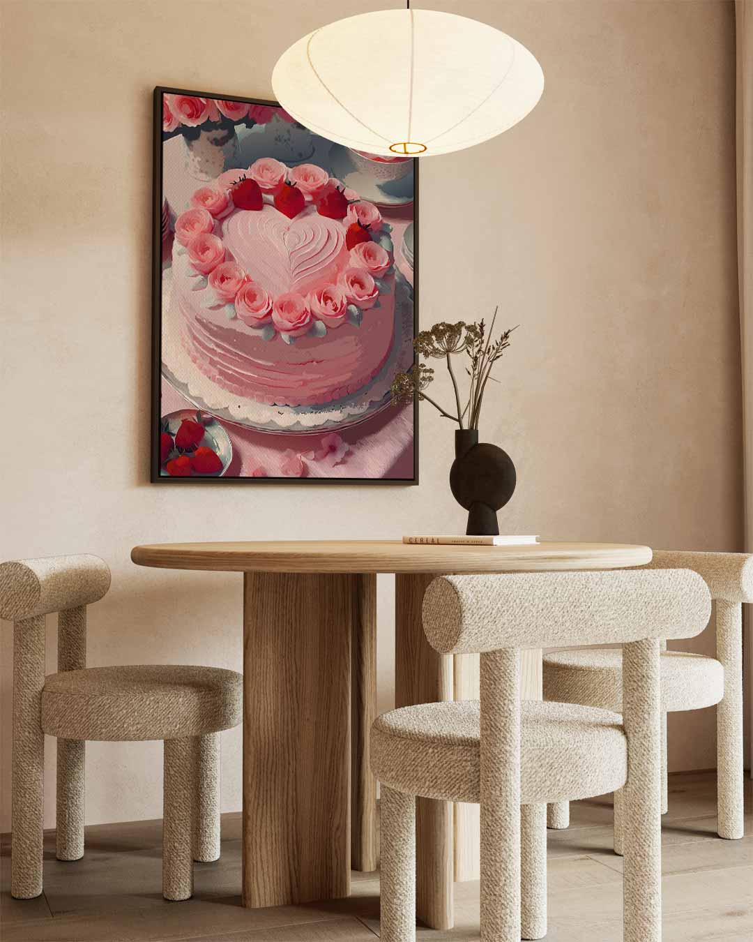 Romantische Rozen Taart – canvas wanddecoratie in portret formaat