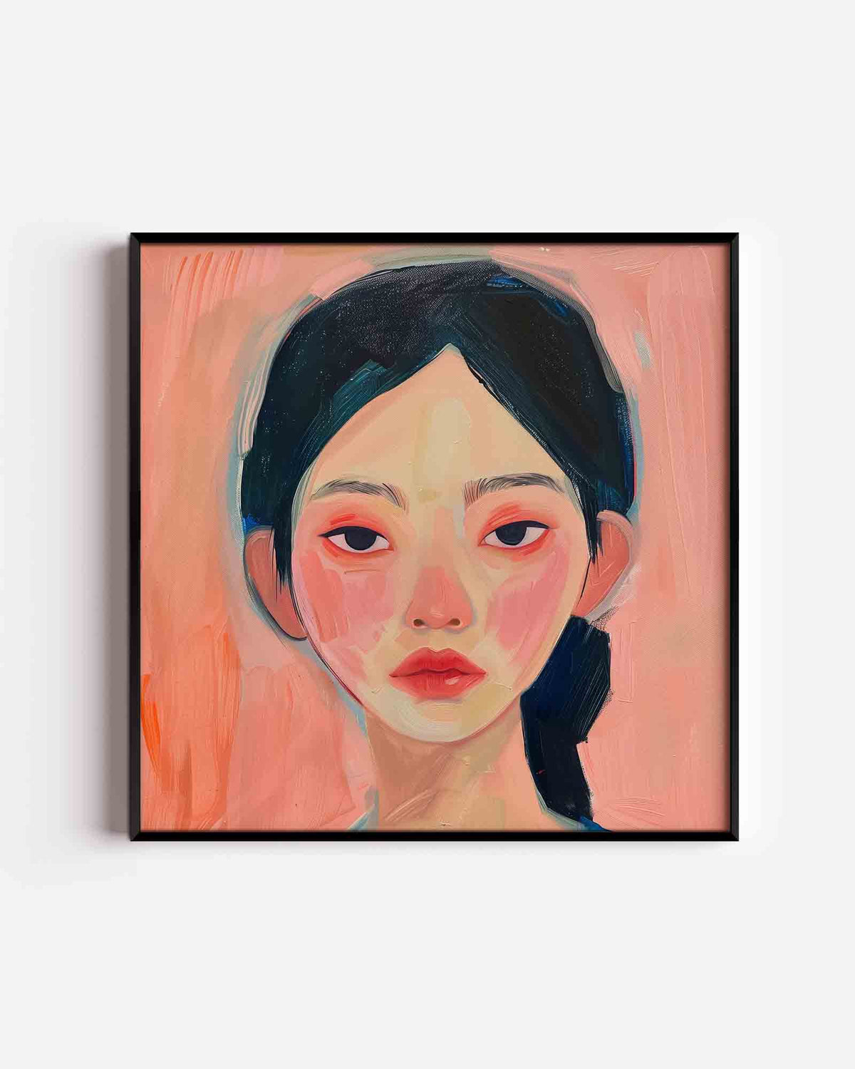 Portret met roze achtergrond – design vierkante poster als wanddecoratie