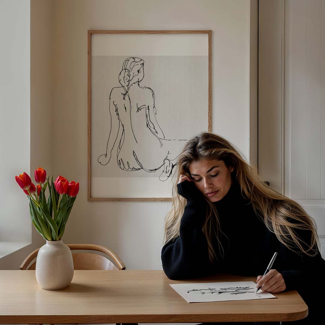 Elegante Lijntekening Vrouwelijk Silhouet – lijntekening poster in staand formaat