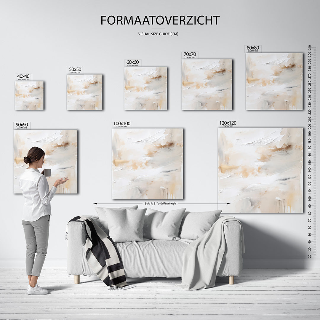 Zachte kleuren harmonie kunstwerk – materiaalweergave – dit kunstwerk toont een vloeiende compositie van beige en wit, met
