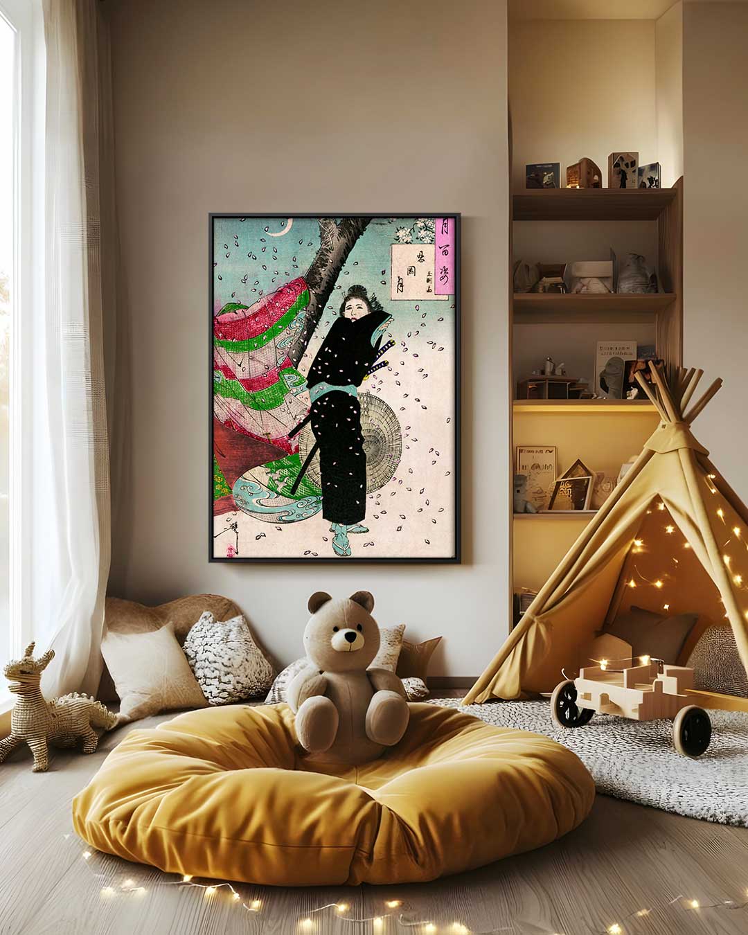Samurai en Bloesem in de Lente – staand kunstwerk voor modern interieur