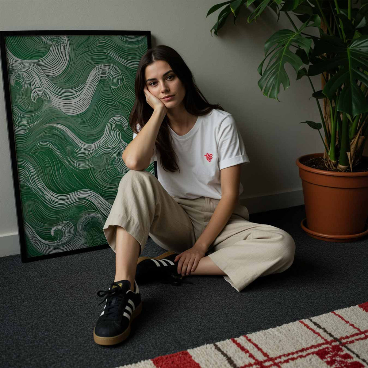 Golvende Groene Patronen – abstracte wandkunst als portret poster
