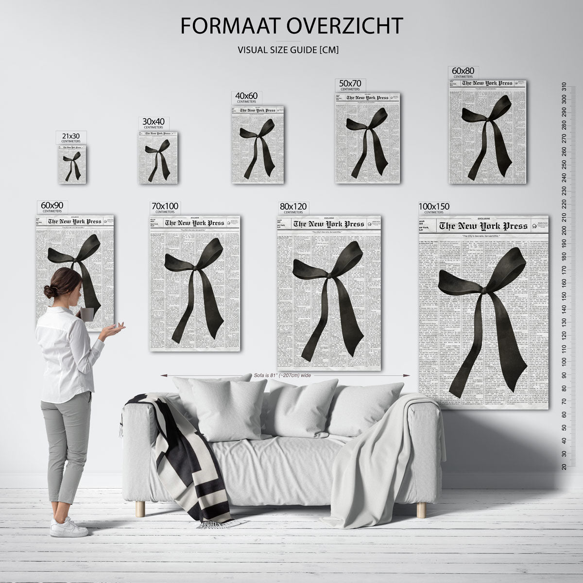 Krant met zwarte strik – staande muurposter in Pop Art stijl