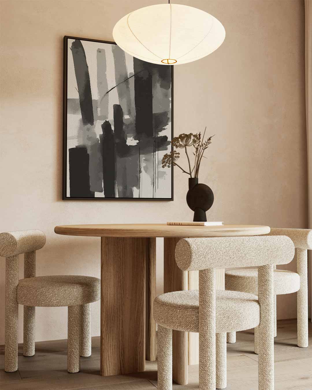 Moderne Sluier van Zwart & Wit – kunstwerk met zwarte baklijst