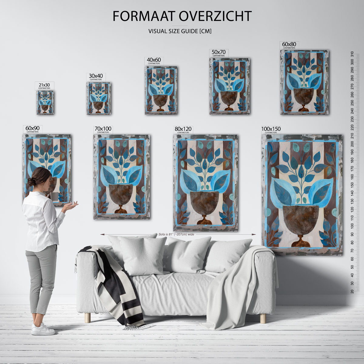 Bladeren in vaas – staande muurposter met kunst en design