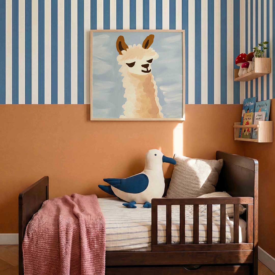 Lama met blauwe achtergrond – kids poster in vierkant formaat