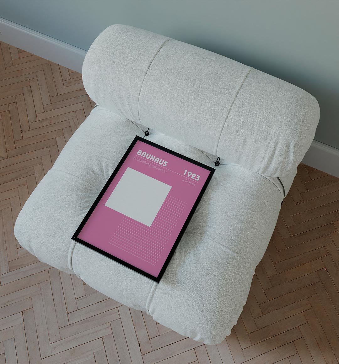 Roze lijnenspel – staande Bauhaus poster voor aan de muur