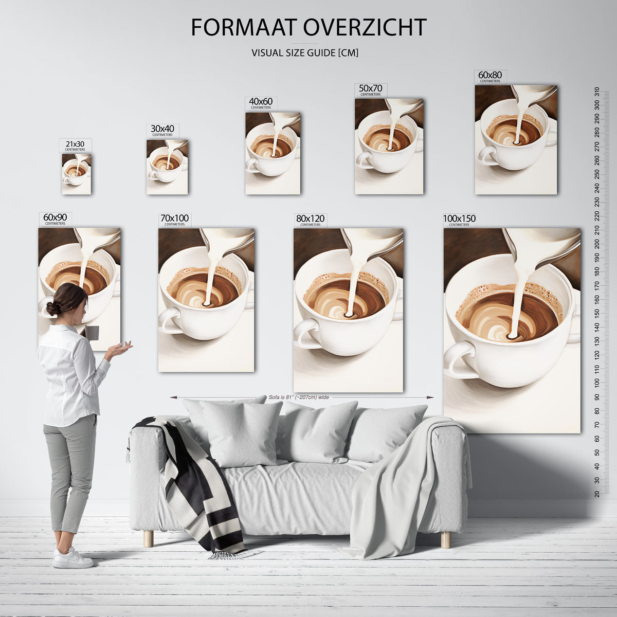 Koffiekop met melk – staande muurposter voor keuken of eethoek