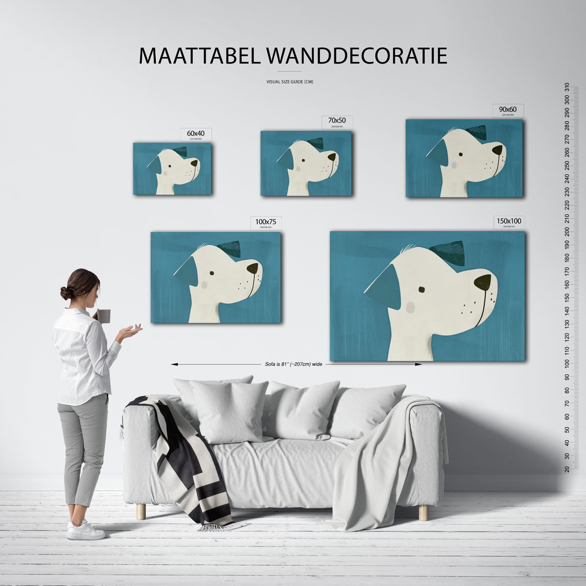 Gestileerde hondenportret – moderne liggende wanddecoratie