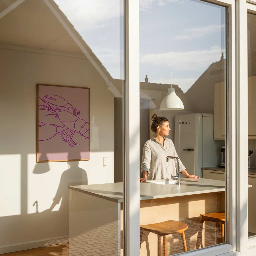 Trendy Kreeftenposter in Roze – keukenposter in staand formaat