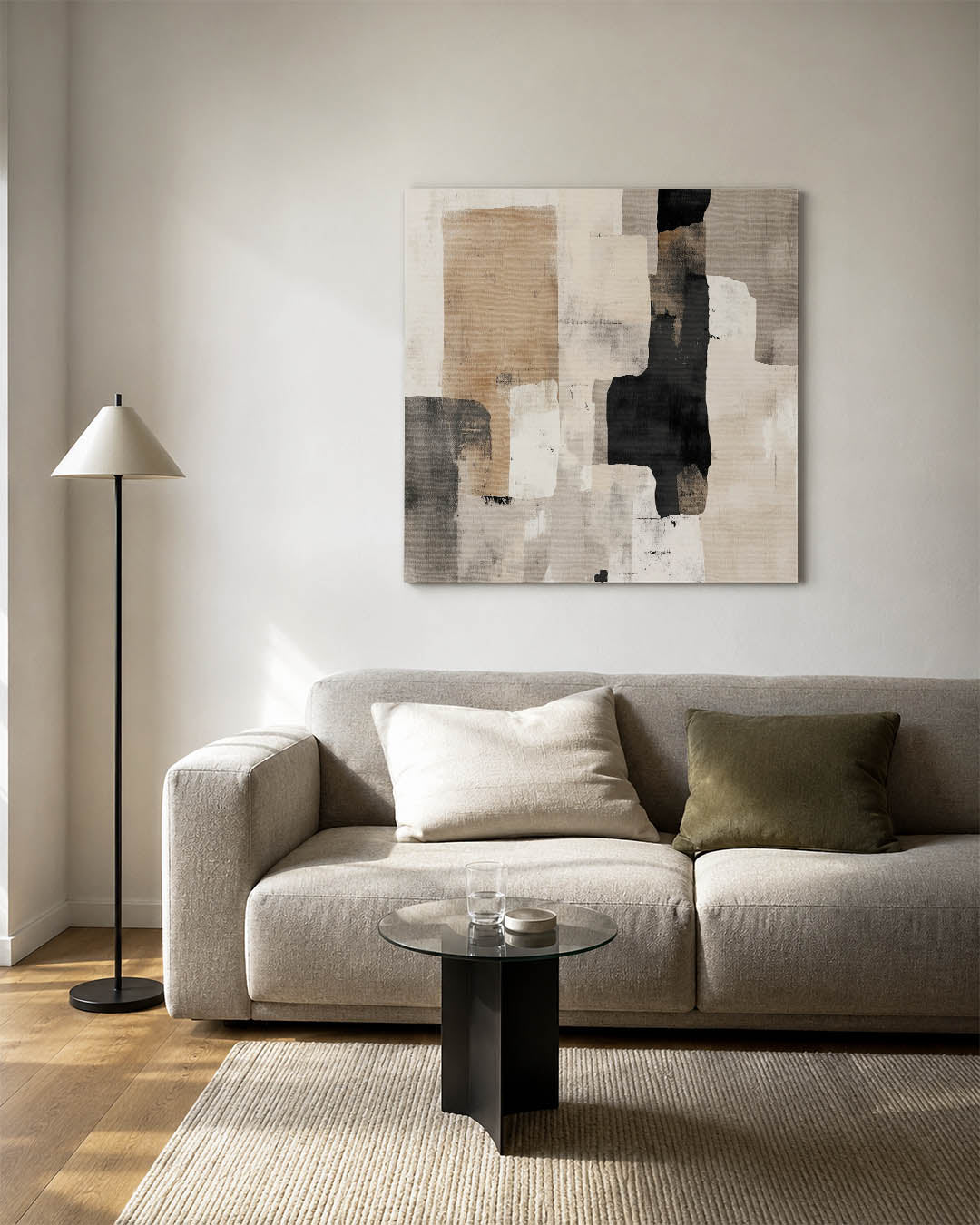 Geometrische vormen compositie kunstwerk – vierkante wanddecoratie – dit werk toont een dynamische compositie van