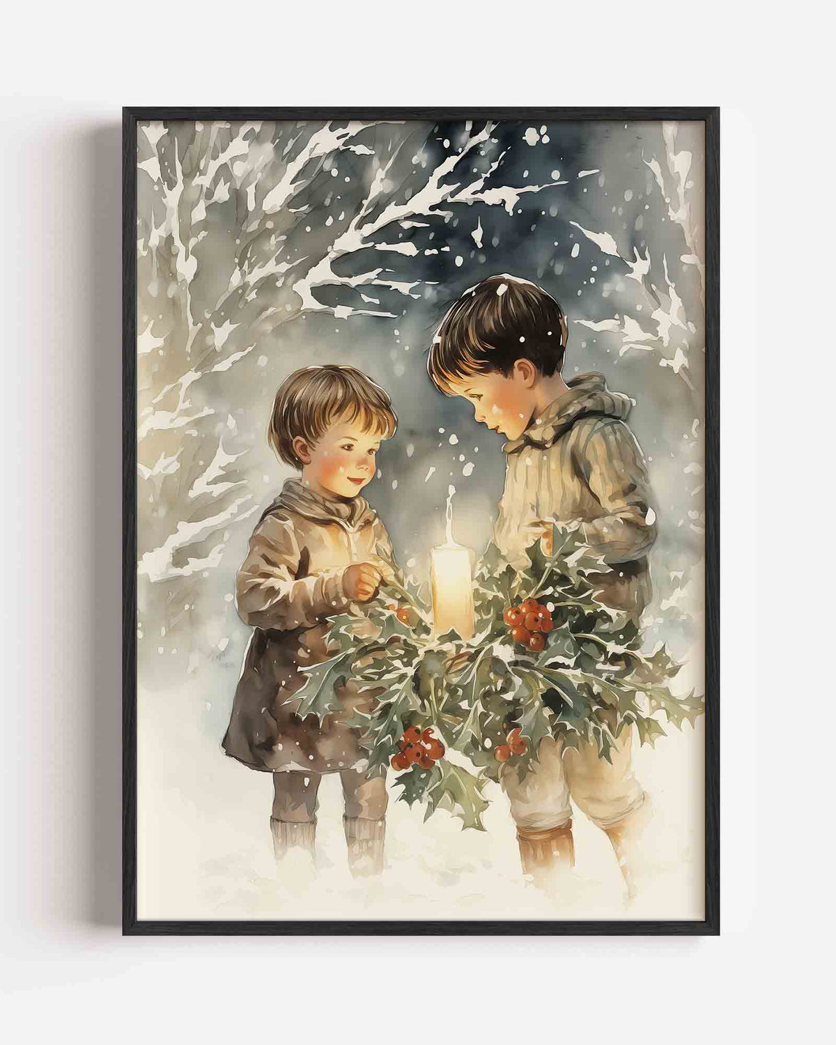 Kinderen met kaars – kerst portret poster als wanddecoratie