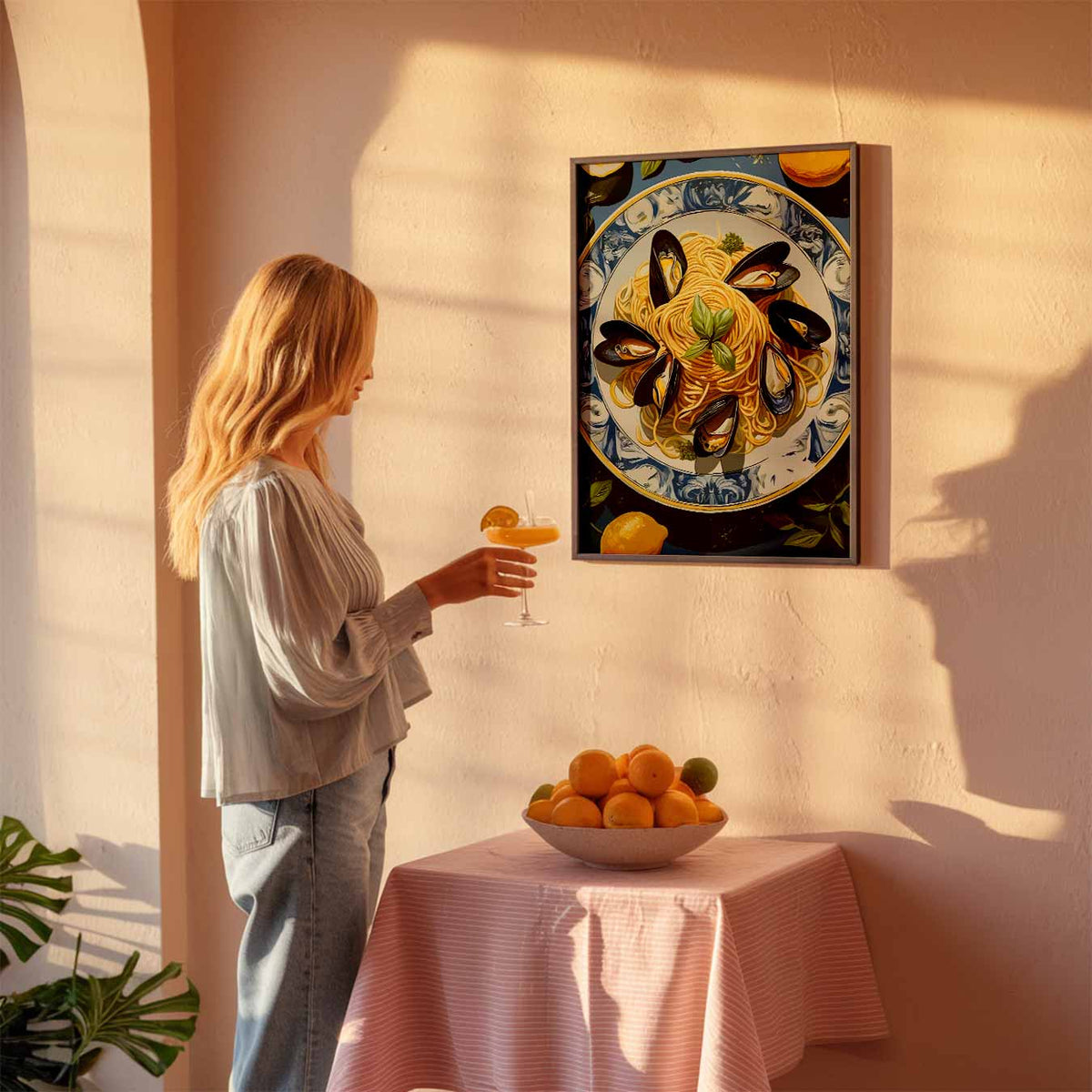 Mediterrane Spaghetti Sfeerposter – keuken poster als sfeervolle staande wanddecoratie
