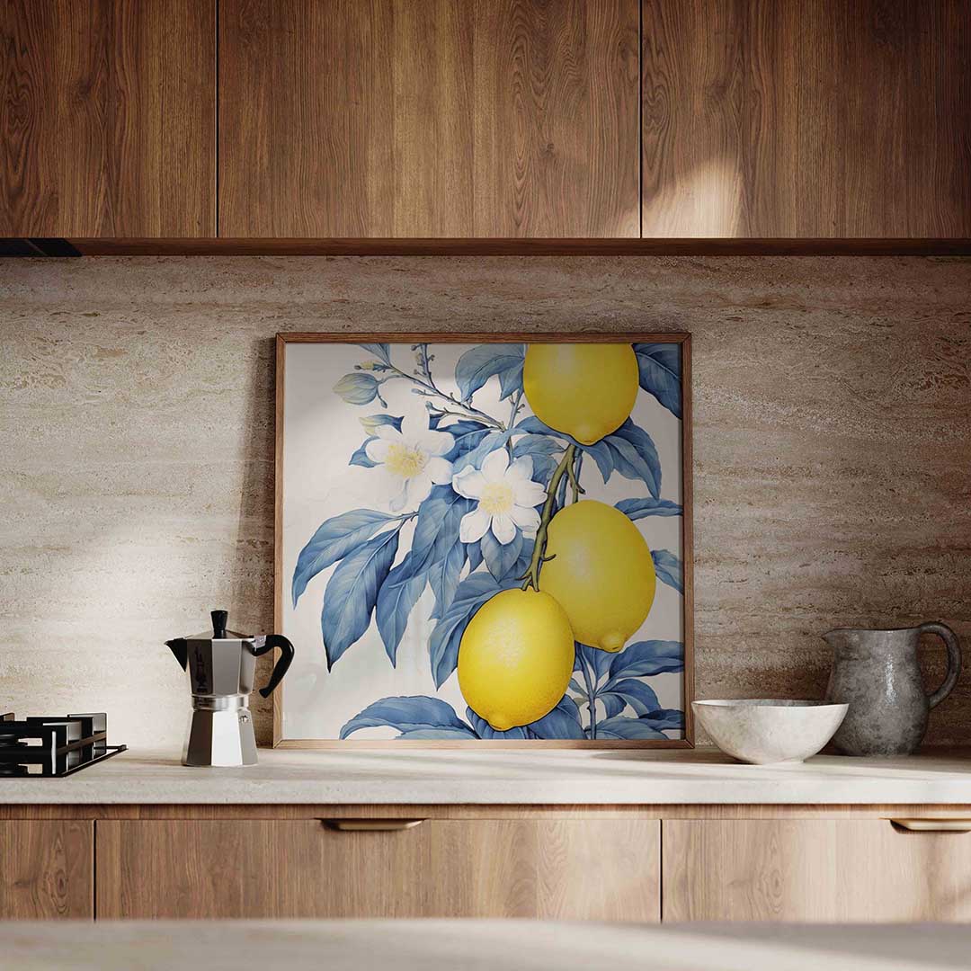 Citroenen en bloemen – culinaire wandkunst als vierkante poster