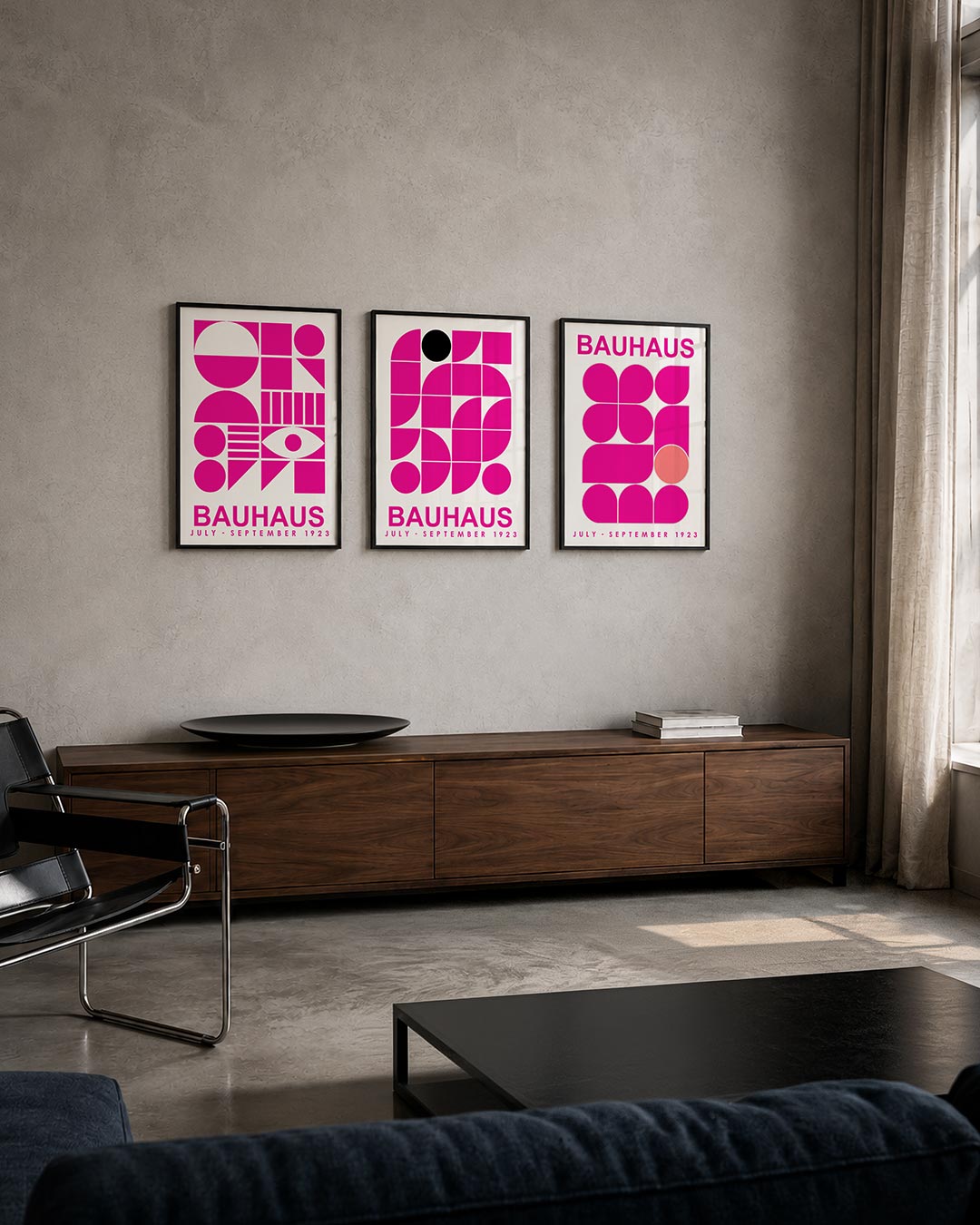 Vormen en vlakken driedelige posterset – deze posterset in drie delen toont een speelse mix van cirkels, halve cirkels en