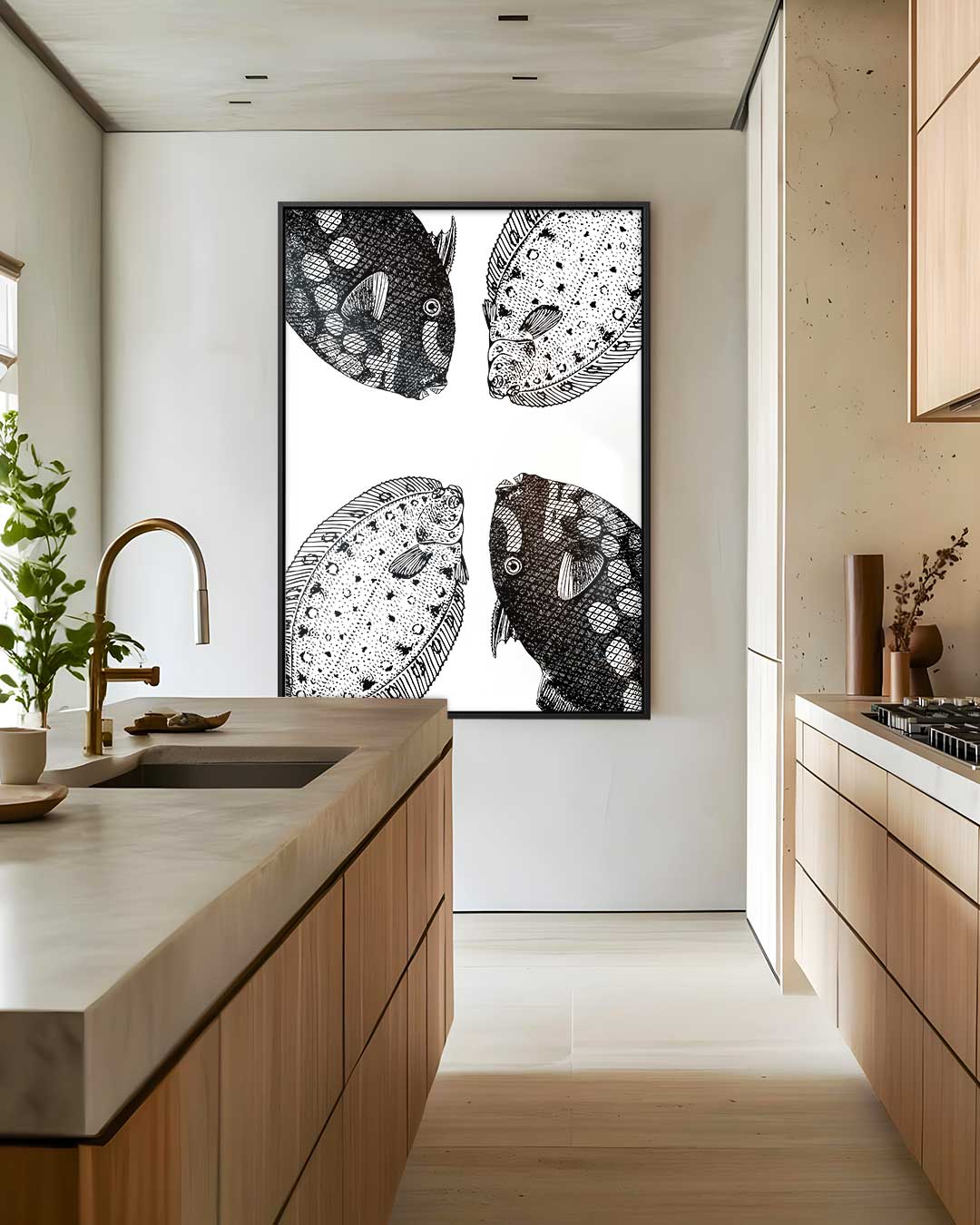 Zeesymfonie Vissenkunst – kunstwerk met zwarte baklijst