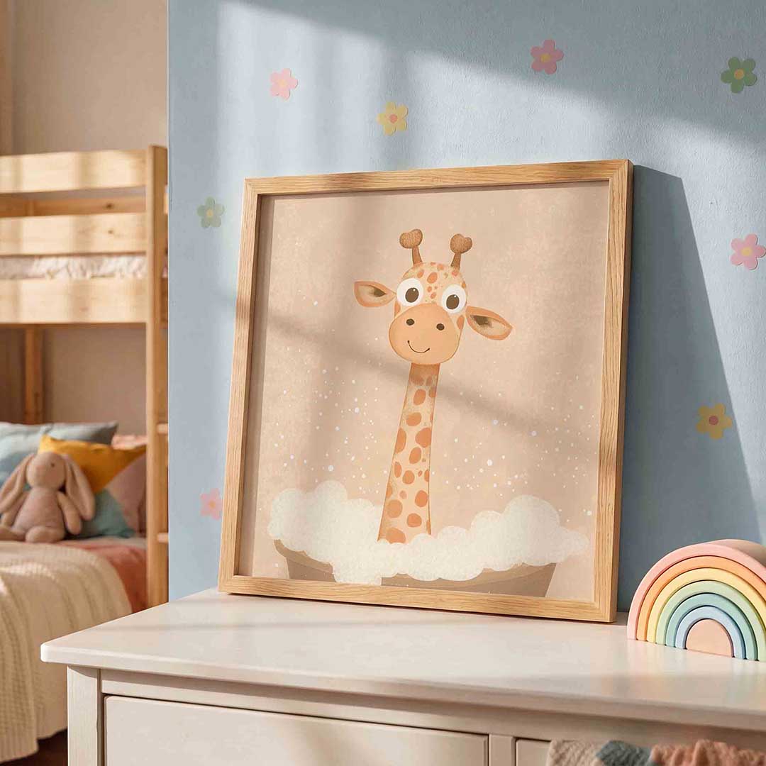 Schattige giraffe – speelse wandkunst als vierkante kinderposter