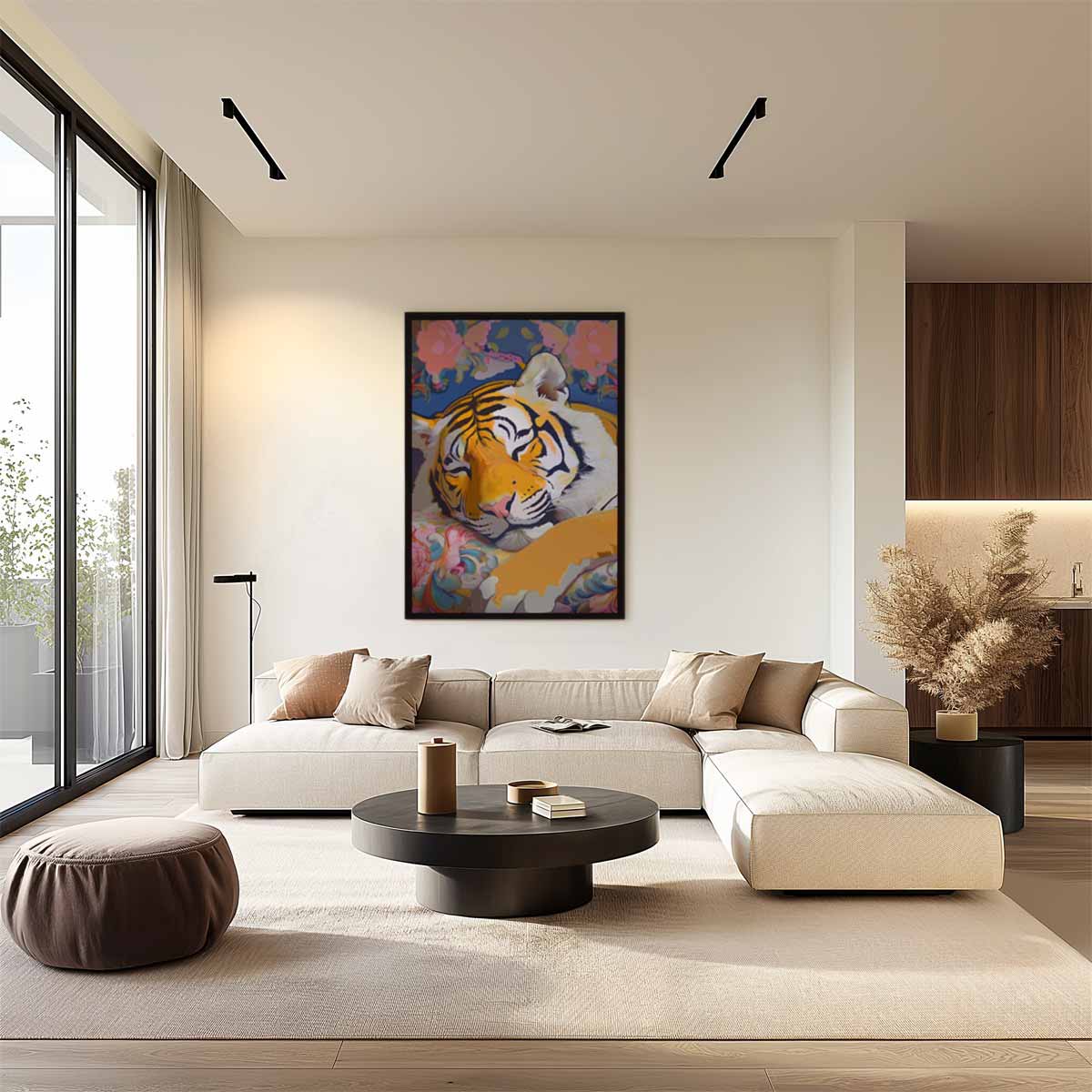 Dromerige Tijgersluimer – staand kunstwerk voor modern interieur