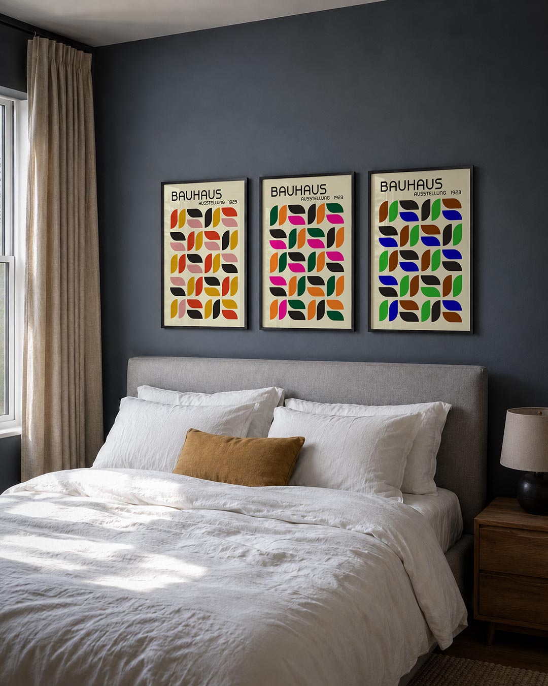 Vorm en kleurenspel posterset – derde productweergave – deze posterset in drie delen toont een speelse ordening van halve