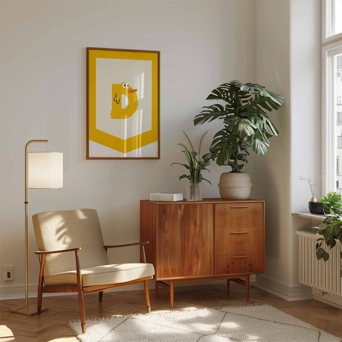 Vrolijke Eend Alfabethanger – speelse wandkunst als portret kinderposter